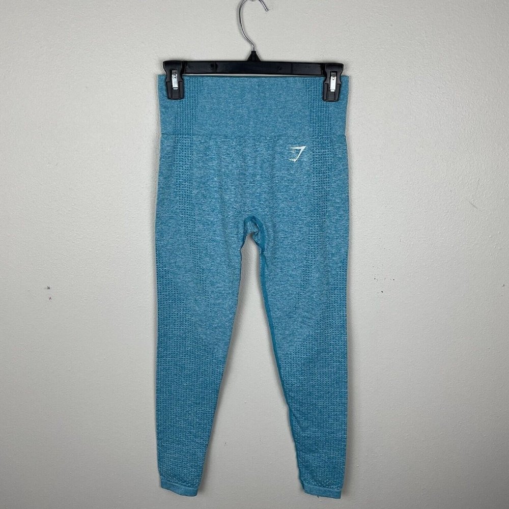 Gymshark Energy Seamless Leggings Aqua Blue High Rise Size S Small Ankle Length - Picture 1 of 7